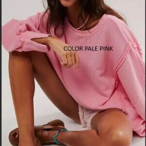NWOT Free People We The Free Women's Pale Pink Camden Crew Neck Sweatshirt L